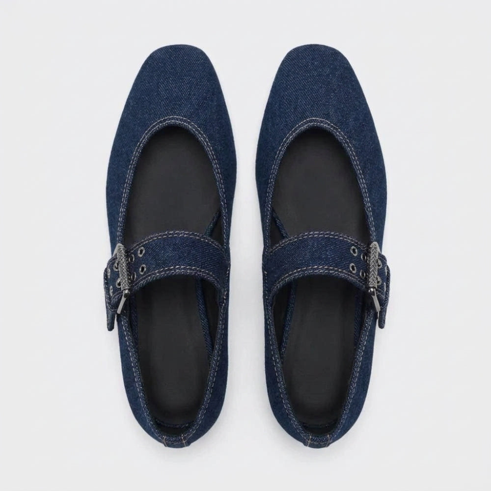 Mocassin ballerine denim à bride oversize pour femme