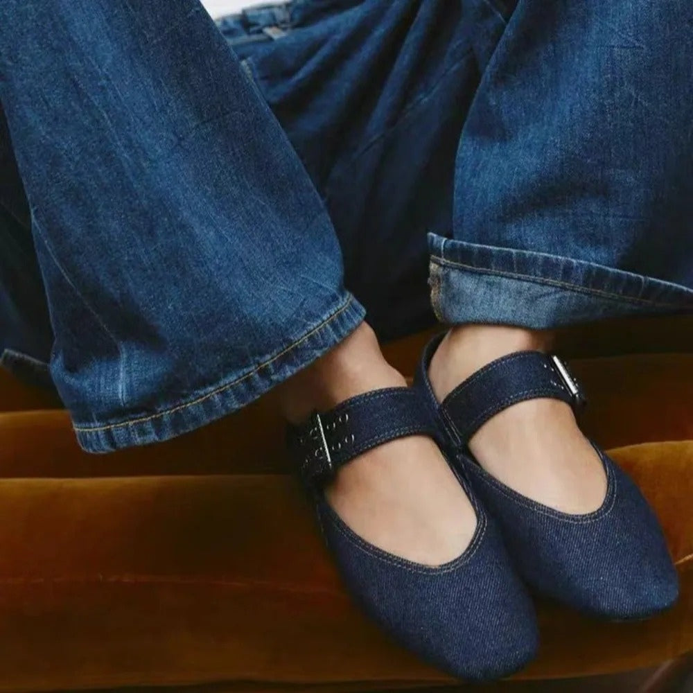 Mocassin ballerine denim à bride oversize pour femme