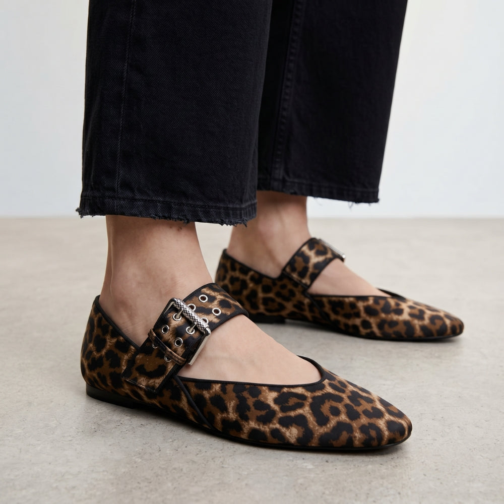 Mocassin ballerine femme imprimé animal à maxi boucle