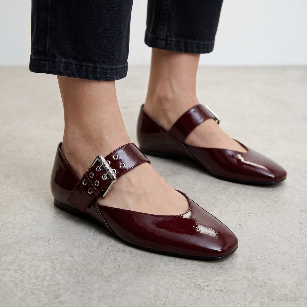 Mocassin ballerine femme verni à maxi boucle