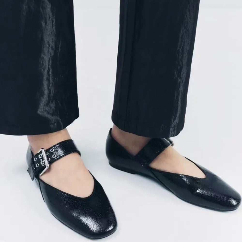 Mocassin ballerine femme verni à maxi boucle