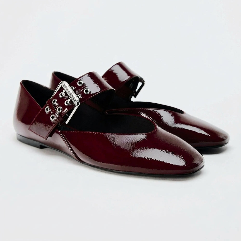 Mocassin ballerine femme verni à maxi boucle