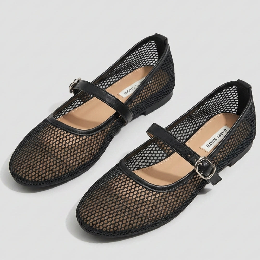Mocassin ballerine filet Mary Jane à bride pour femme