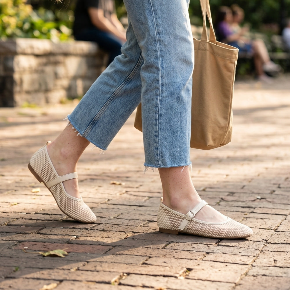 Mocassin ballerine filet Mary Jane à bride pour femme
