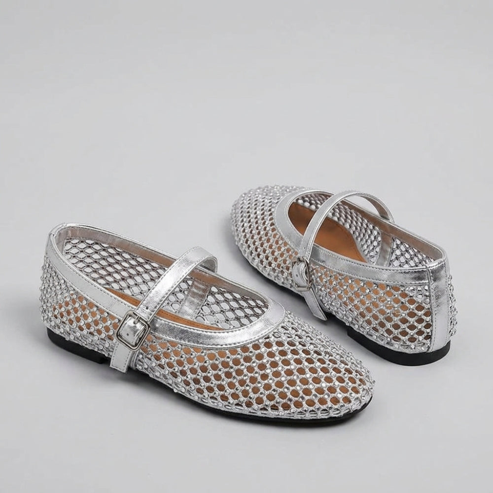 Mocassin ballerine filet à strass pour femme