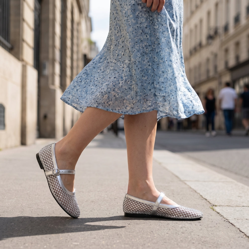 Mocassin ballerine filet à strass pour femme