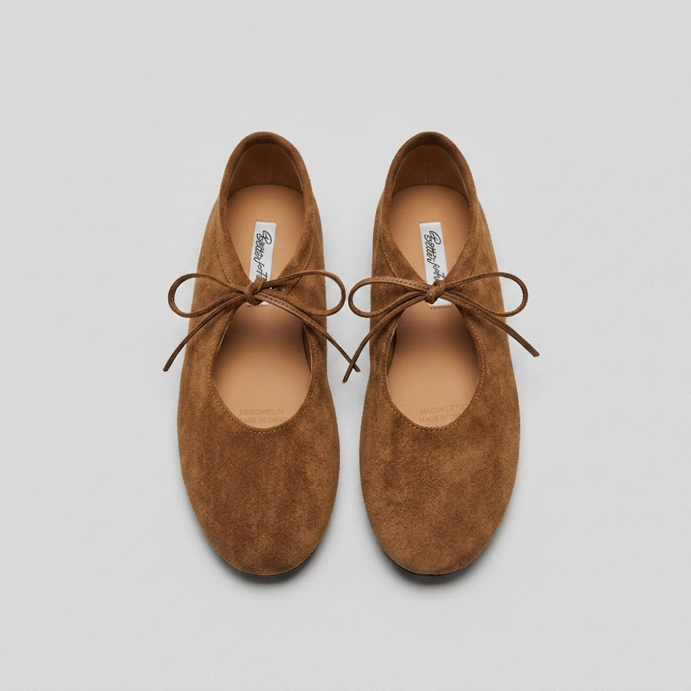 Mocassin ballerine pour femme en daim à nouer