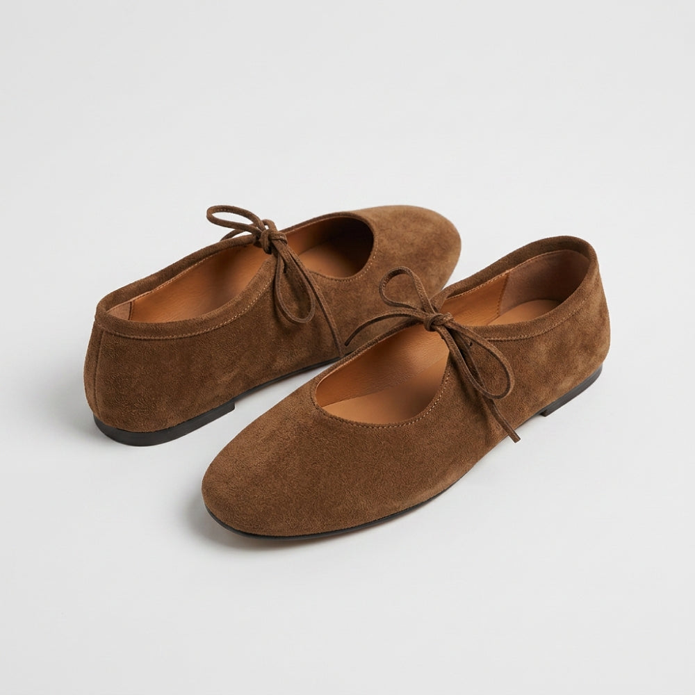Mocassin ballerine pour femme en daim à nouer