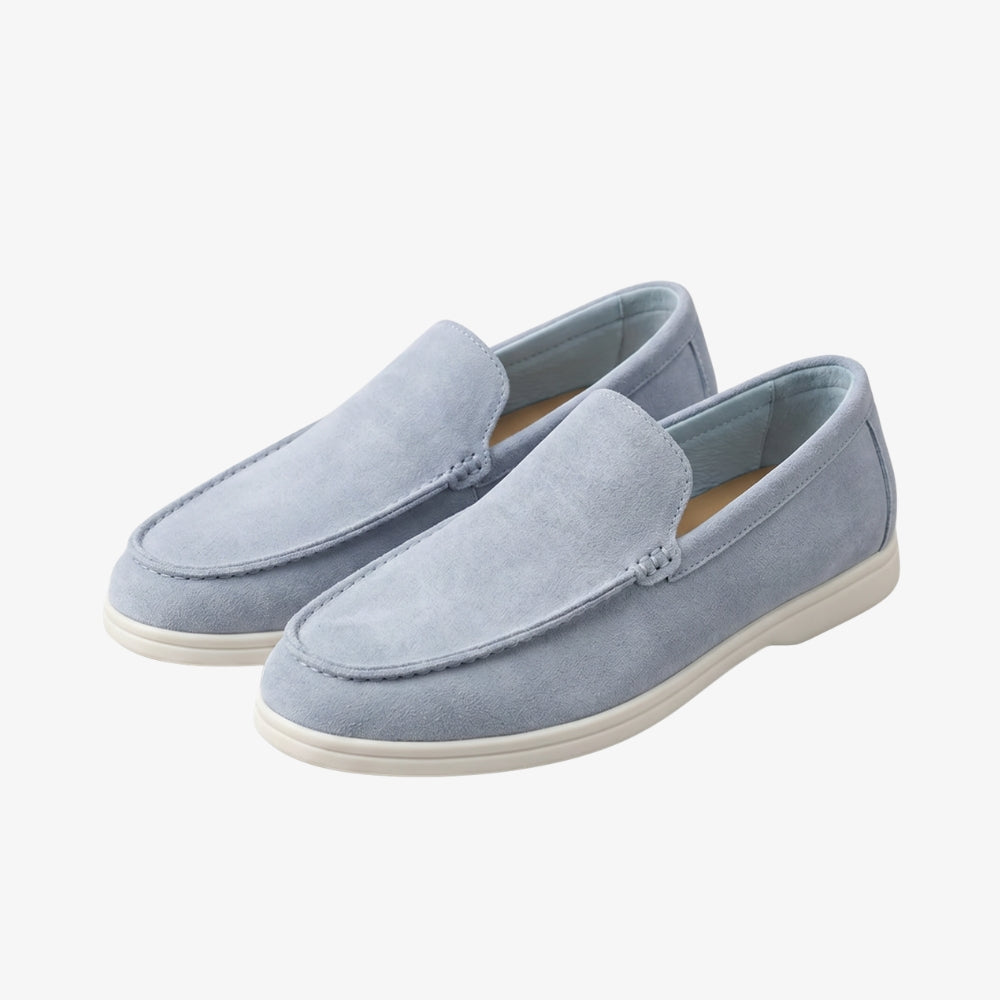 Mocassin daim homme façon slip on à semelle blanche