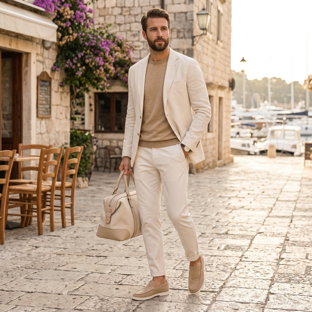 Mocassin daim homme façon slip on à semelle blanche
