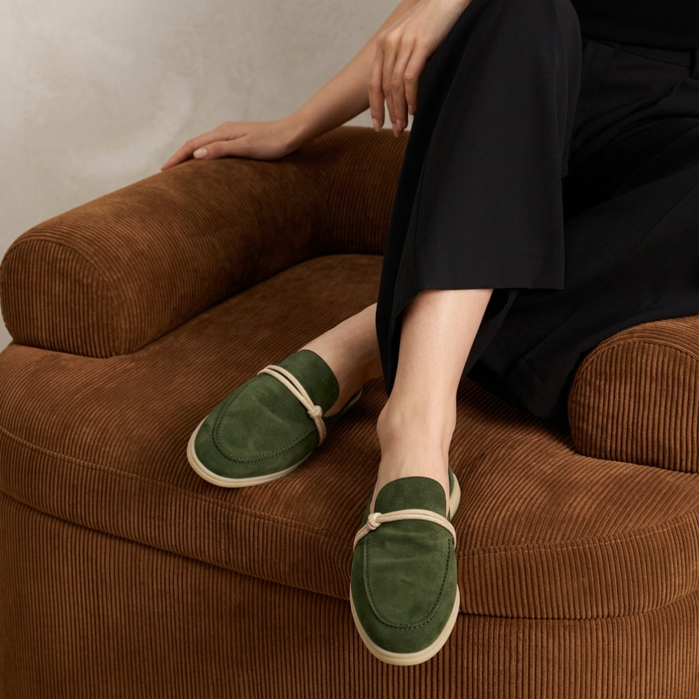 Mocassin mule en cuir suédé pour femme à nœud marin