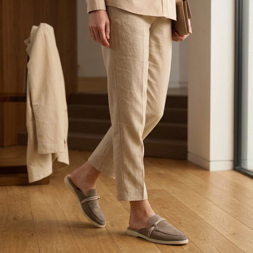 Mocassin mule en cuir suédé pour femme à nœud marin