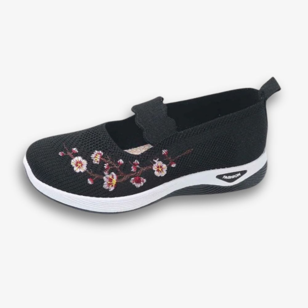 Mocassins en maille respirante tricotée avec broderie fleurie