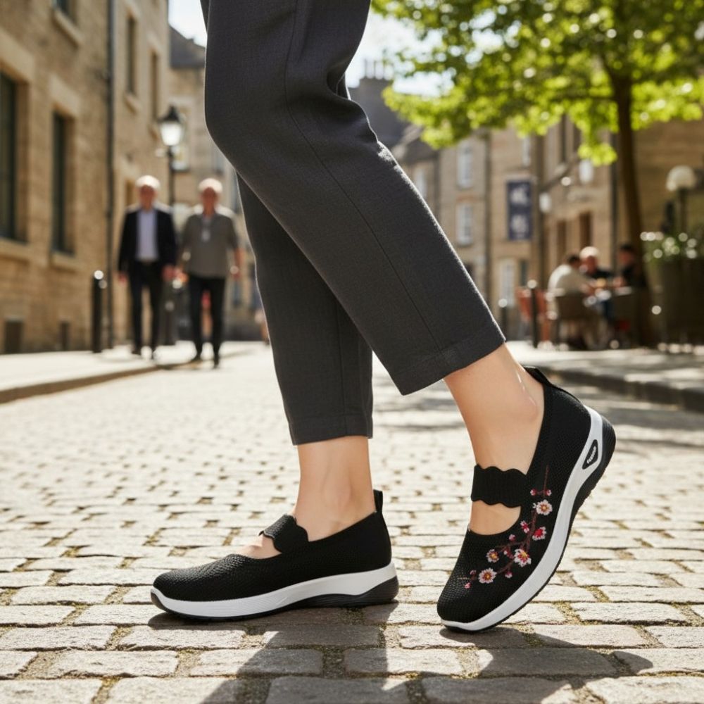 Mocassins en maille respirante tricotée avec broderie fleurie