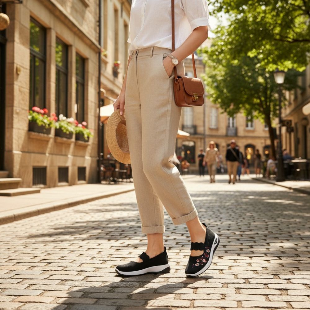 Mocassins en maille respirante tricotée avec broderie fleurie