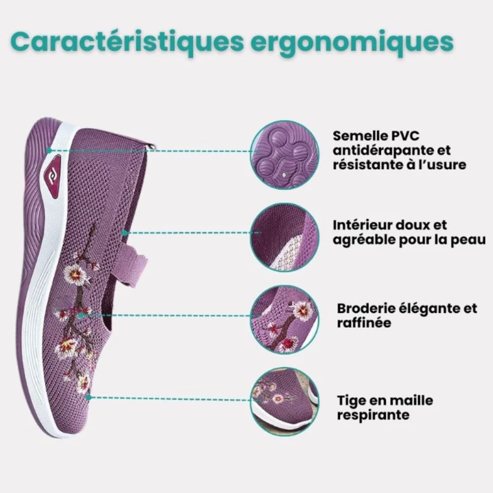 Mocassins en maille respirante tricotée avec broderie fleurie