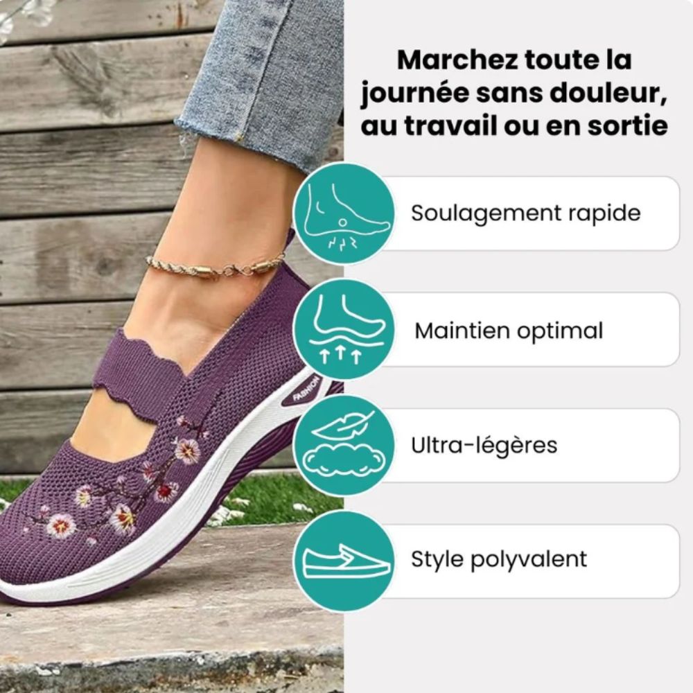 Mocassins en maille respirante tricotée avec broderie fleurie