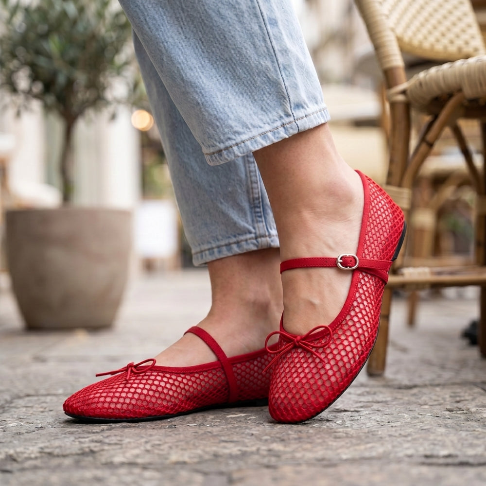 Mocassin ballerine filet pour femme à nœud