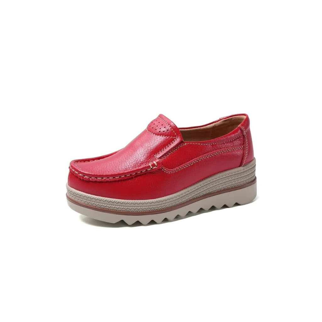 Mocassins compensés en cuir synthétique pour femme