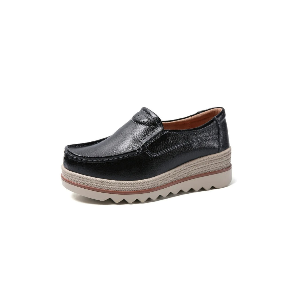 Mocassins compensés en cuir synthétique pour femme