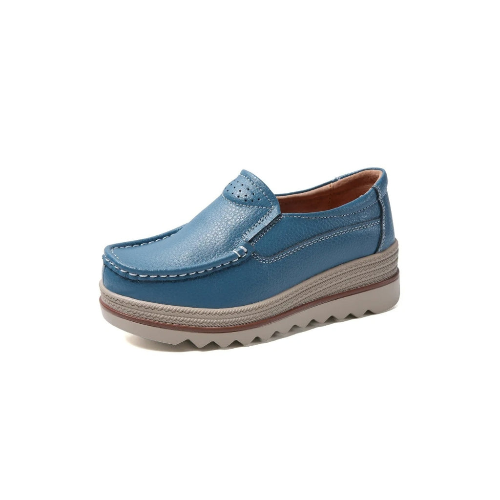 Mocassins compensés en cuir synthétique pour femme