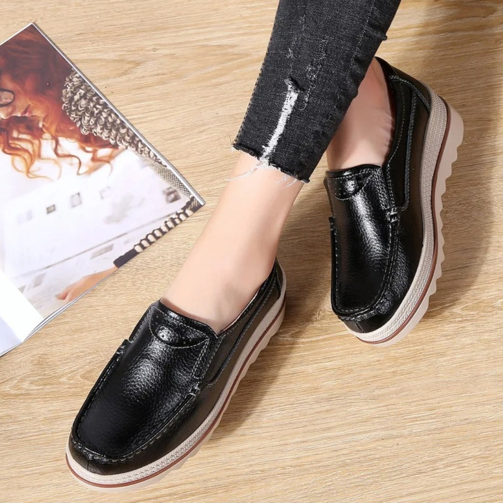 Mocassins compensés en cuir synthétique pour femme