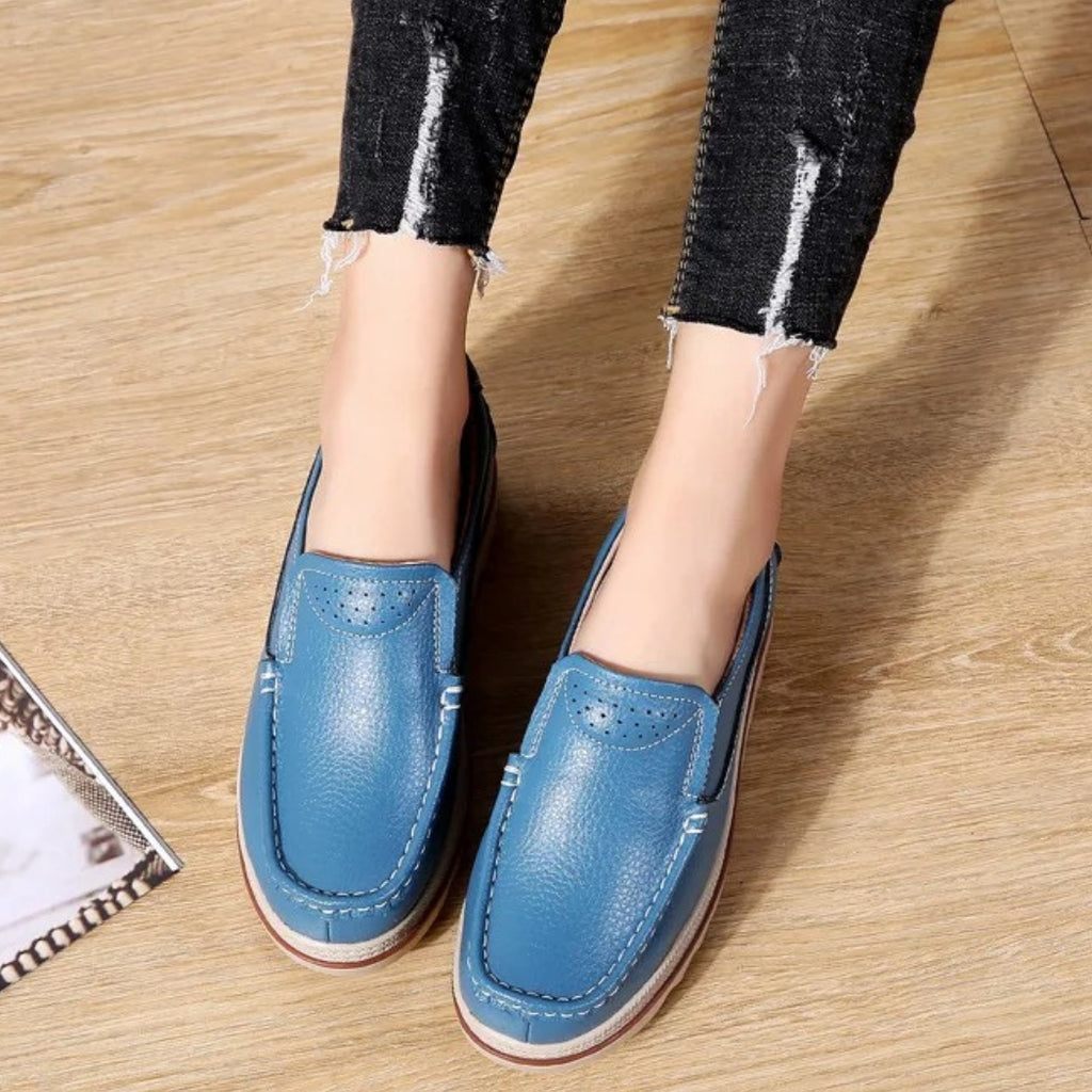 Mocassins compensés en cuir synthétique pour femme