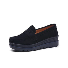 Mocassins femme en daim avec semelles compensées, Noir
