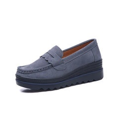 Mocassins femme en daim avec semelles compensées, Gris
