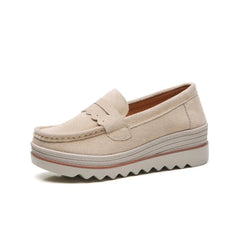 Mocassins femme en daim avec semelles compensées, Beige