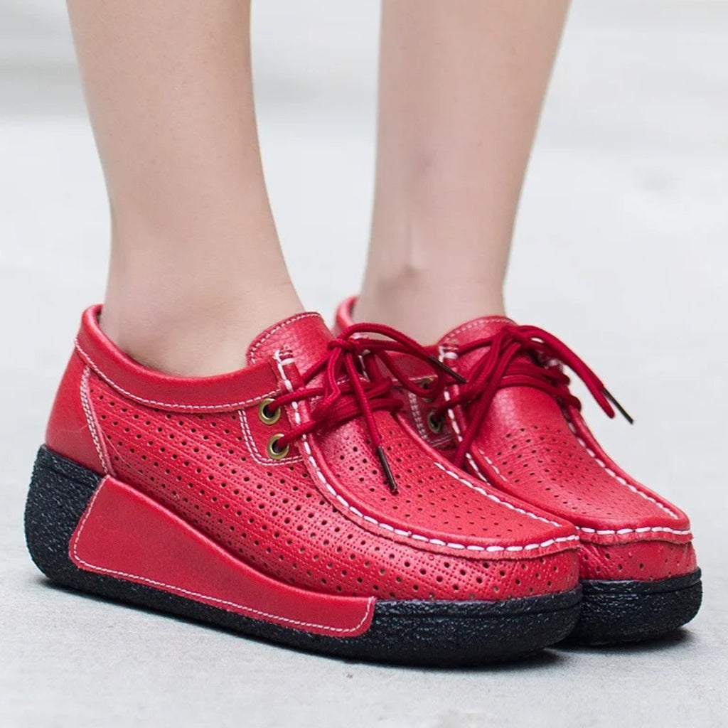 Mocassins femme en cuir avec semelles compensées
