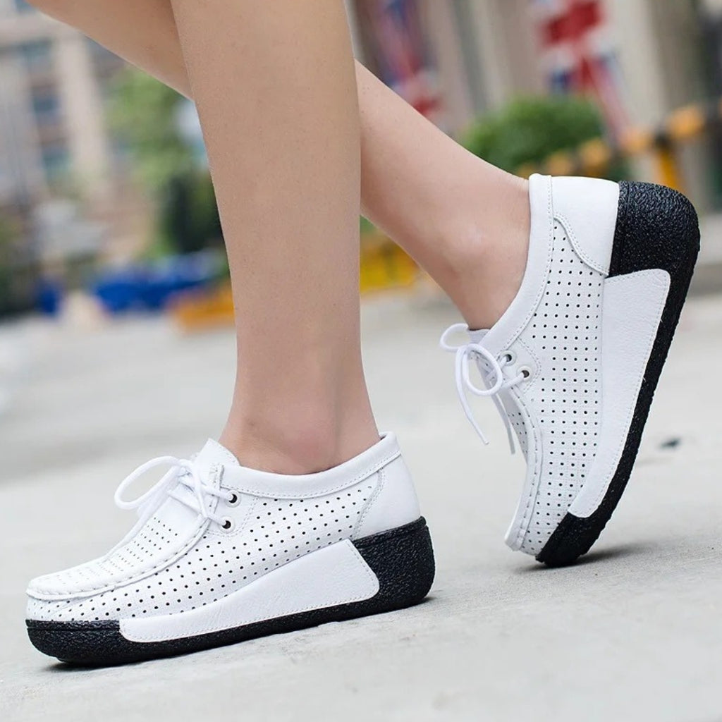 Mocassins femme en cuir avec semelles compensées
