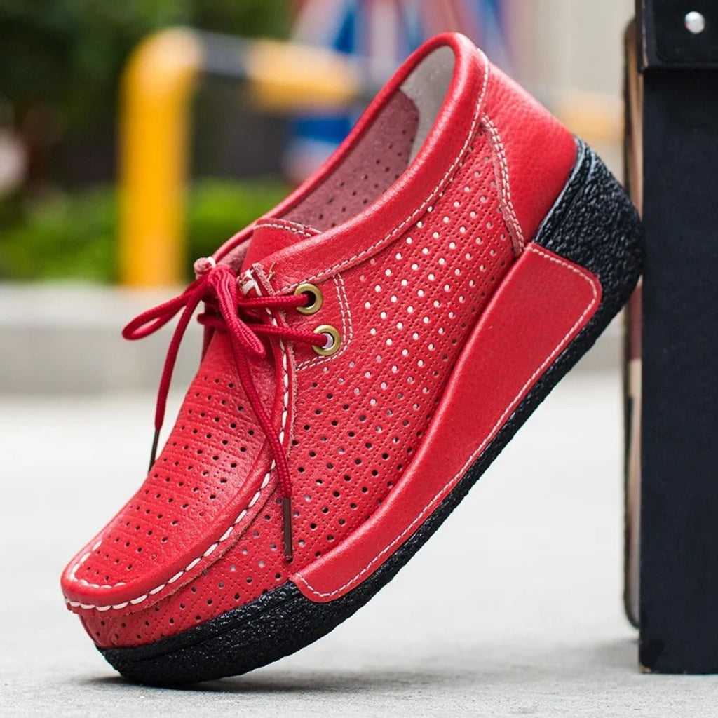 Mocassins femme en cuir avec semelles compensées