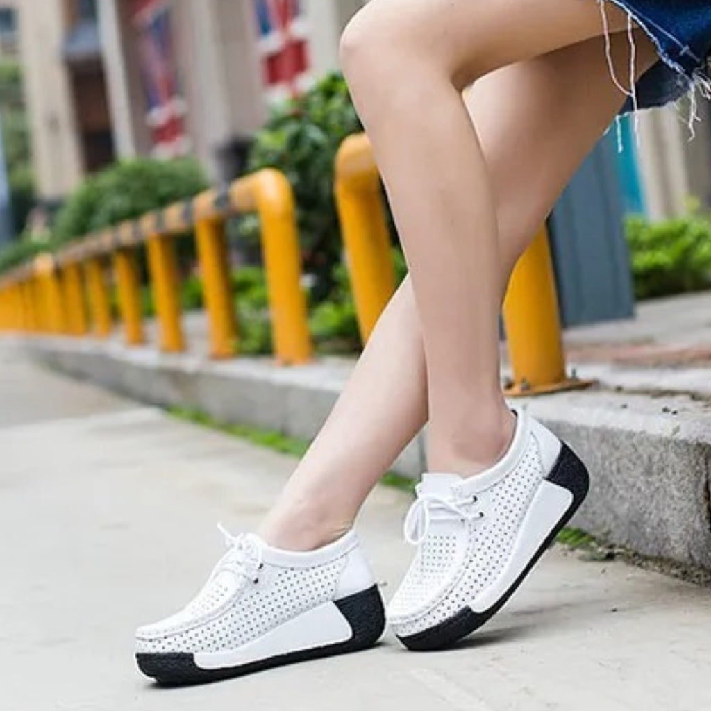 Mocassins femme en cuir avec semelles compensées