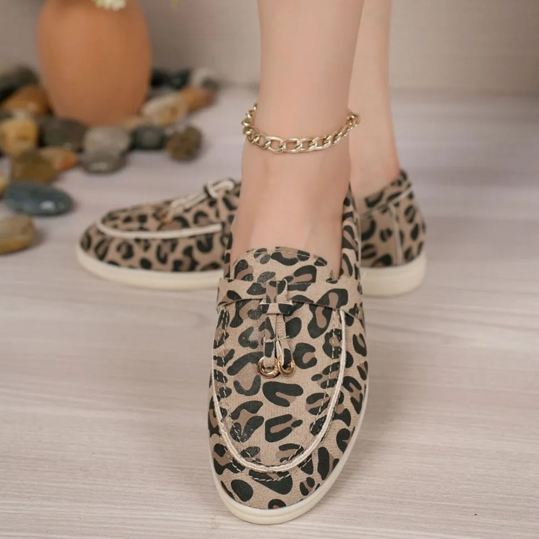 Mocassins léopard en daim synthétique pour femme