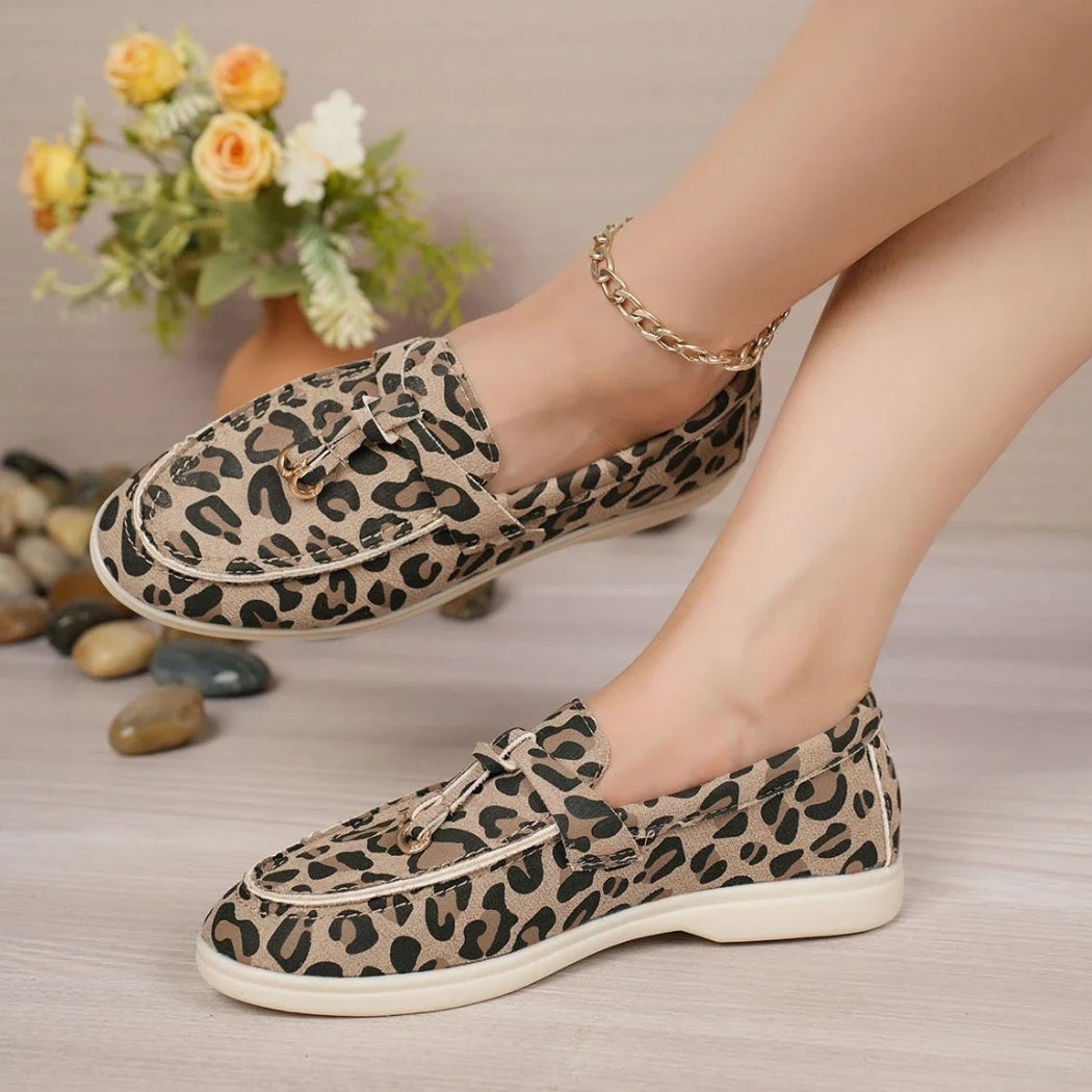 Mocassins léopard en daim synthétique pour femme