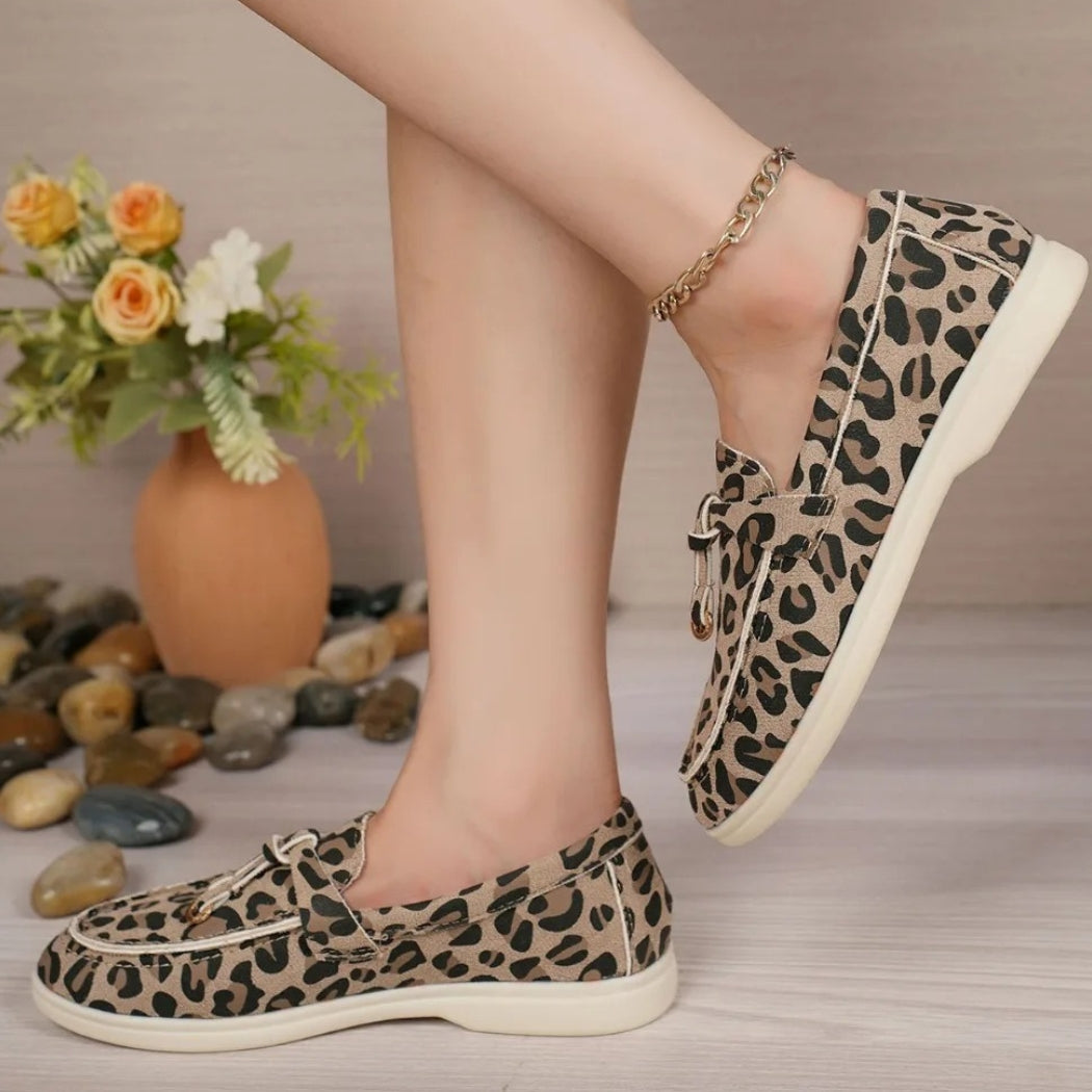 Mocassins léopard en daim synthétique pour femme