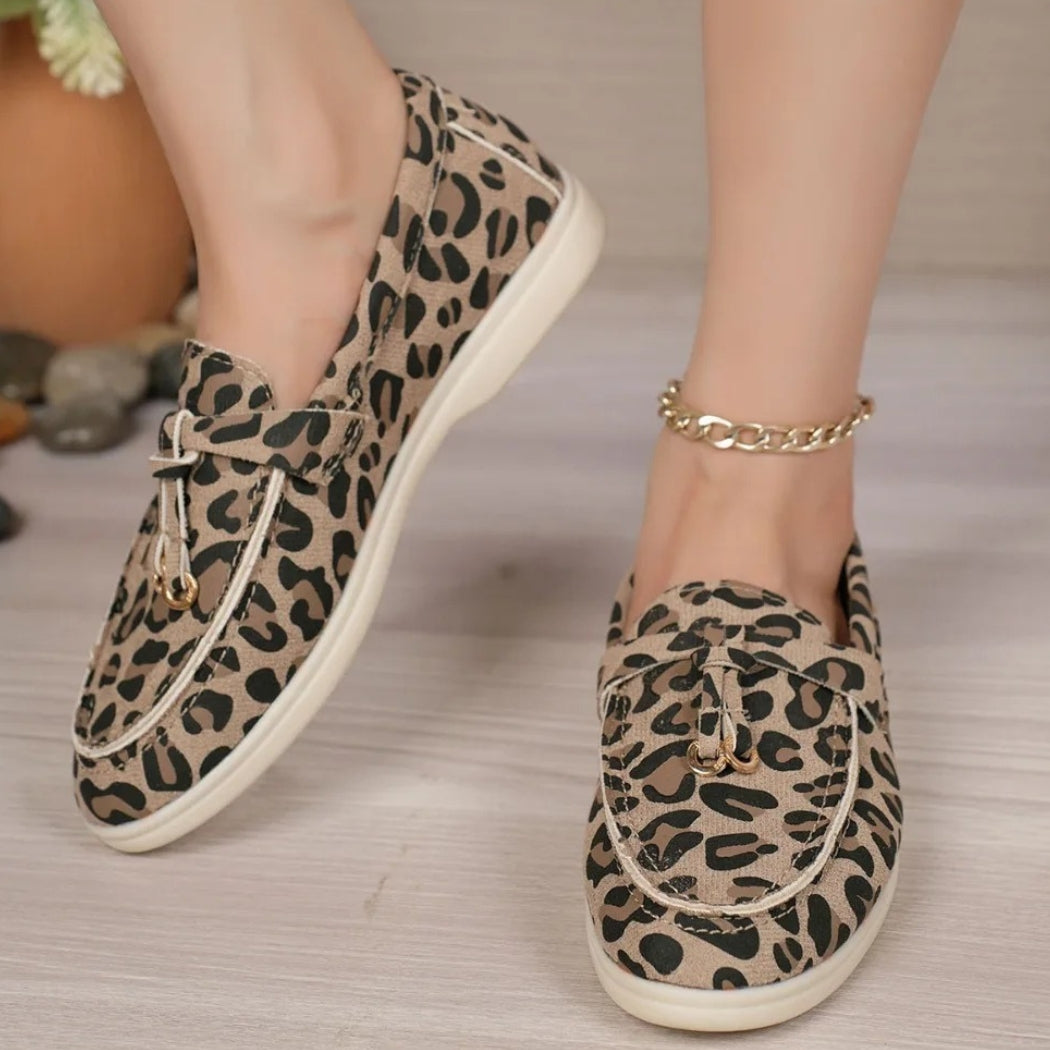 Mocassins léopard en daim synthétique pour femme