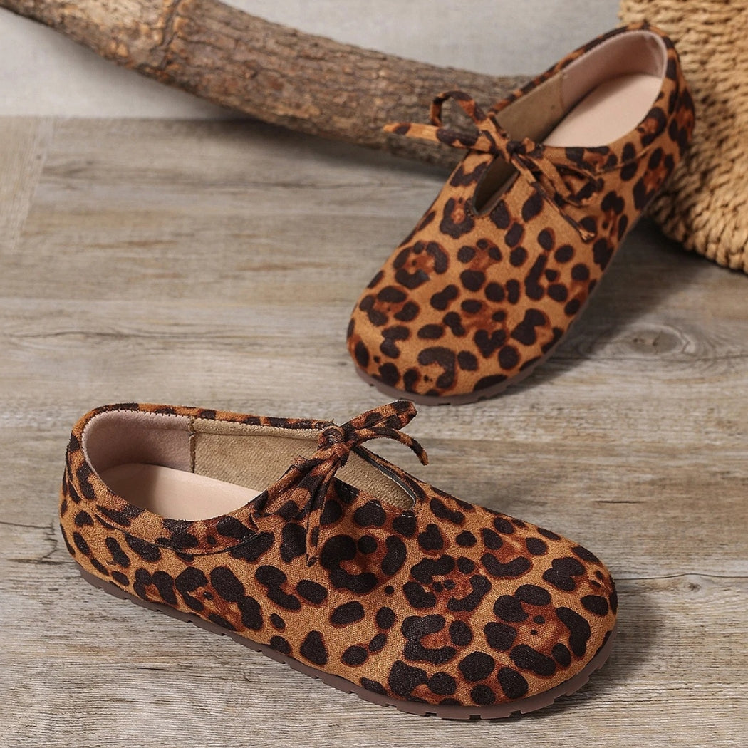 Mocassins léopard en daim synthétique avec nœud pour femme