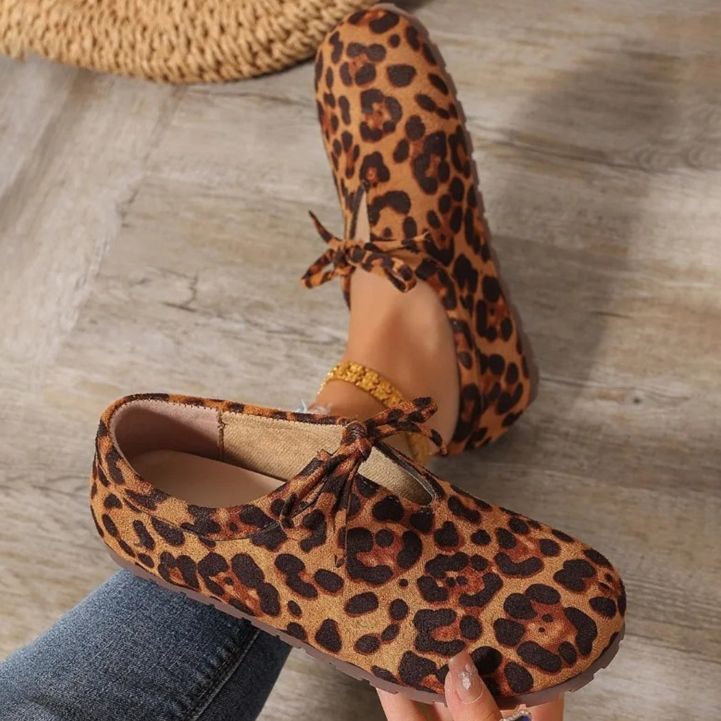 Mocassins léopard en daim synthétique avec nœud pour femme