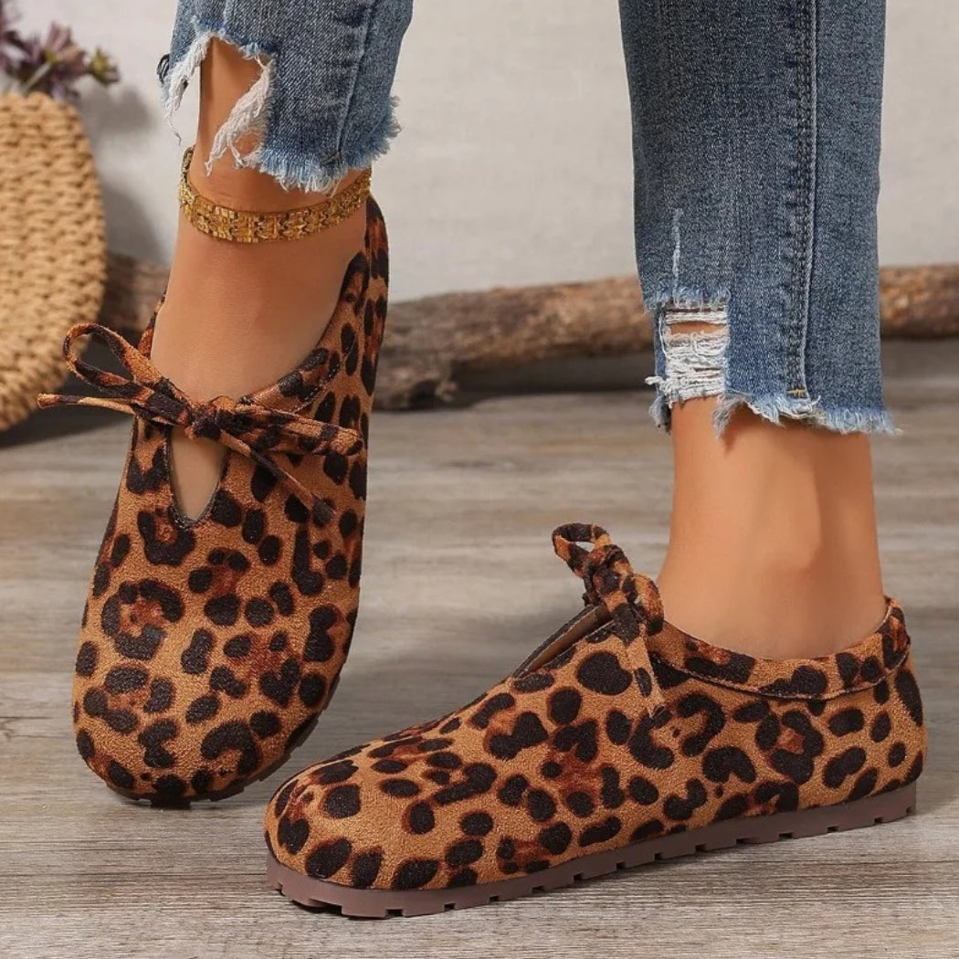 Mocassins léopard en daim synthétique avec nœud pour femme