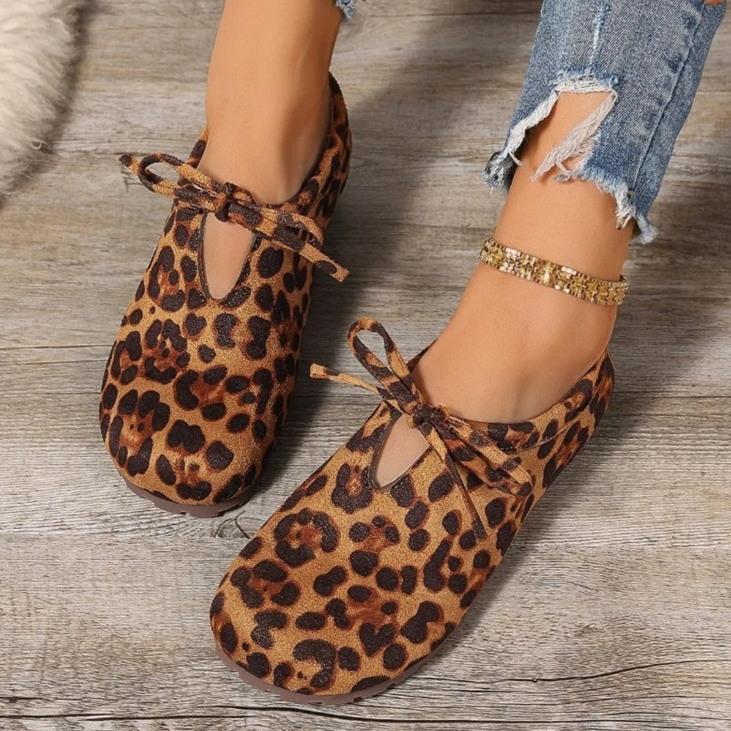 Mocassins léopard en daim synthétique avec nœud pour femme