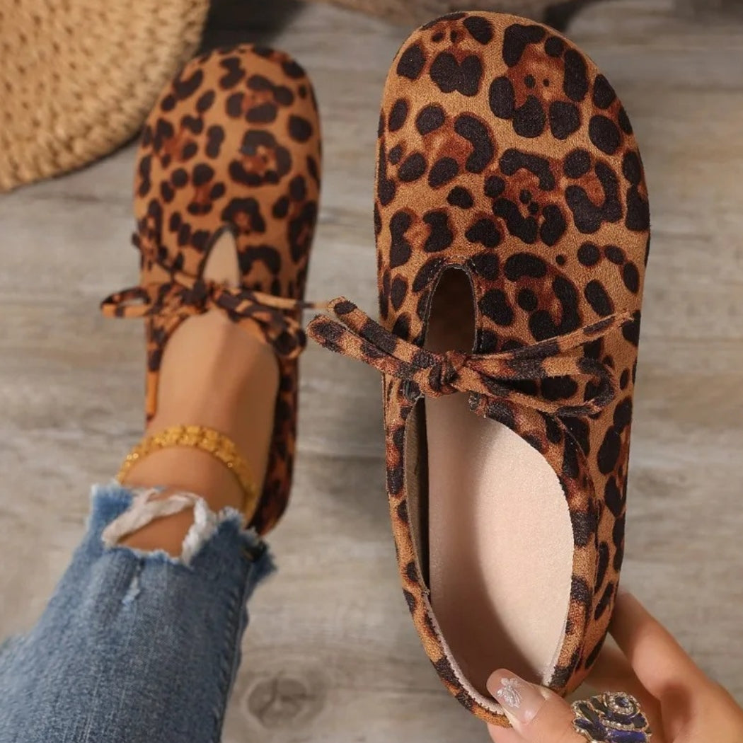 Mocassins léopard en daim synthétique avec nœud pour femme
