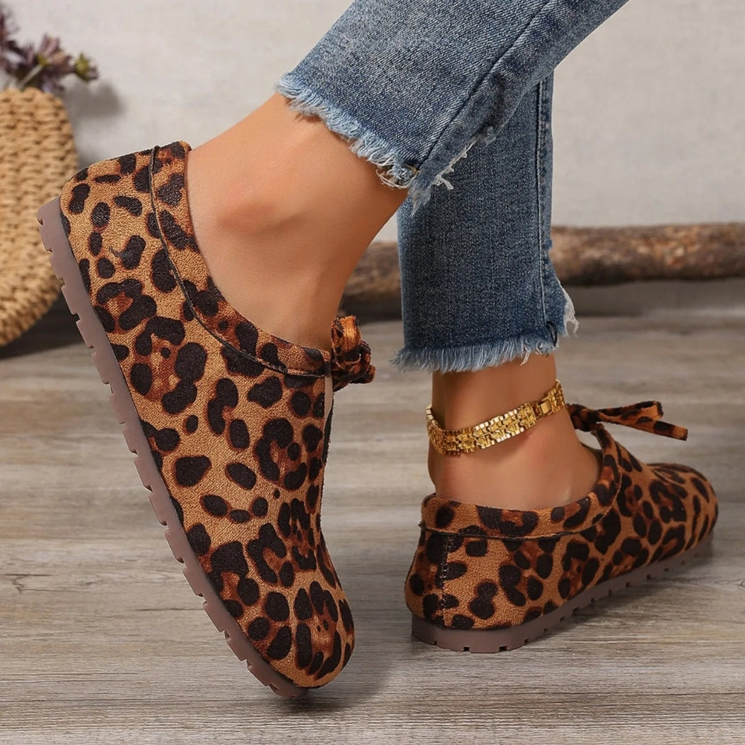 Mocassins léopard en daim synthétique avec nœud pour femme