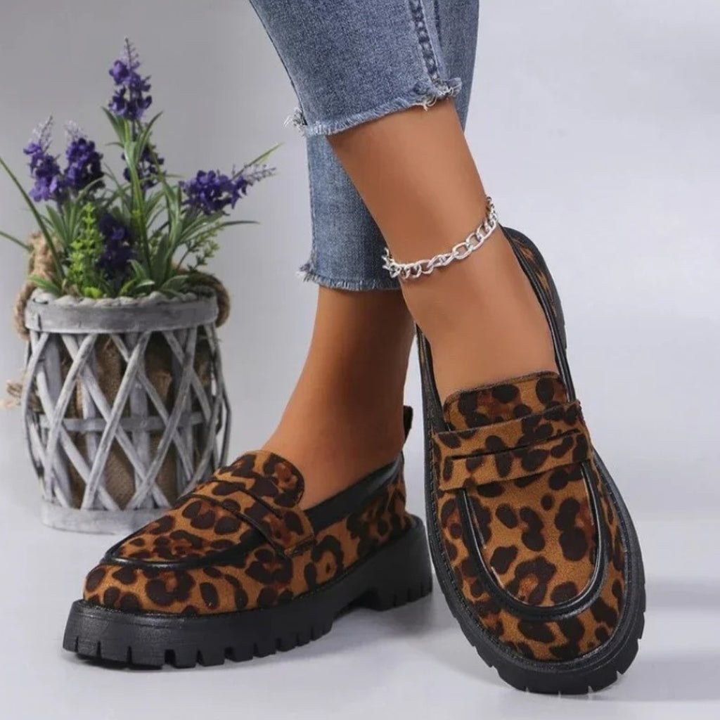 Mocassins léopard avec semelles épaisses pour femmes