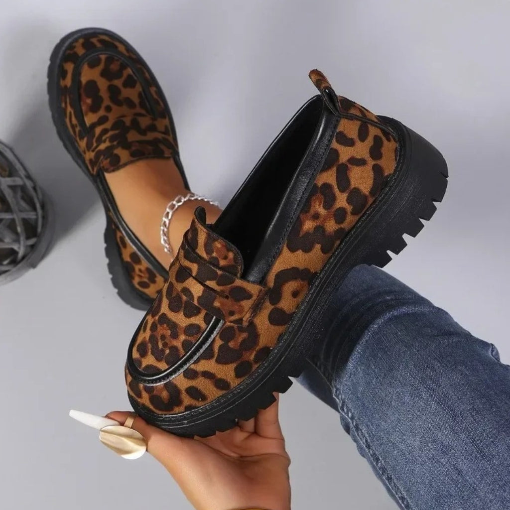 Mocassins léopard avec semelles épaisses pour femmes