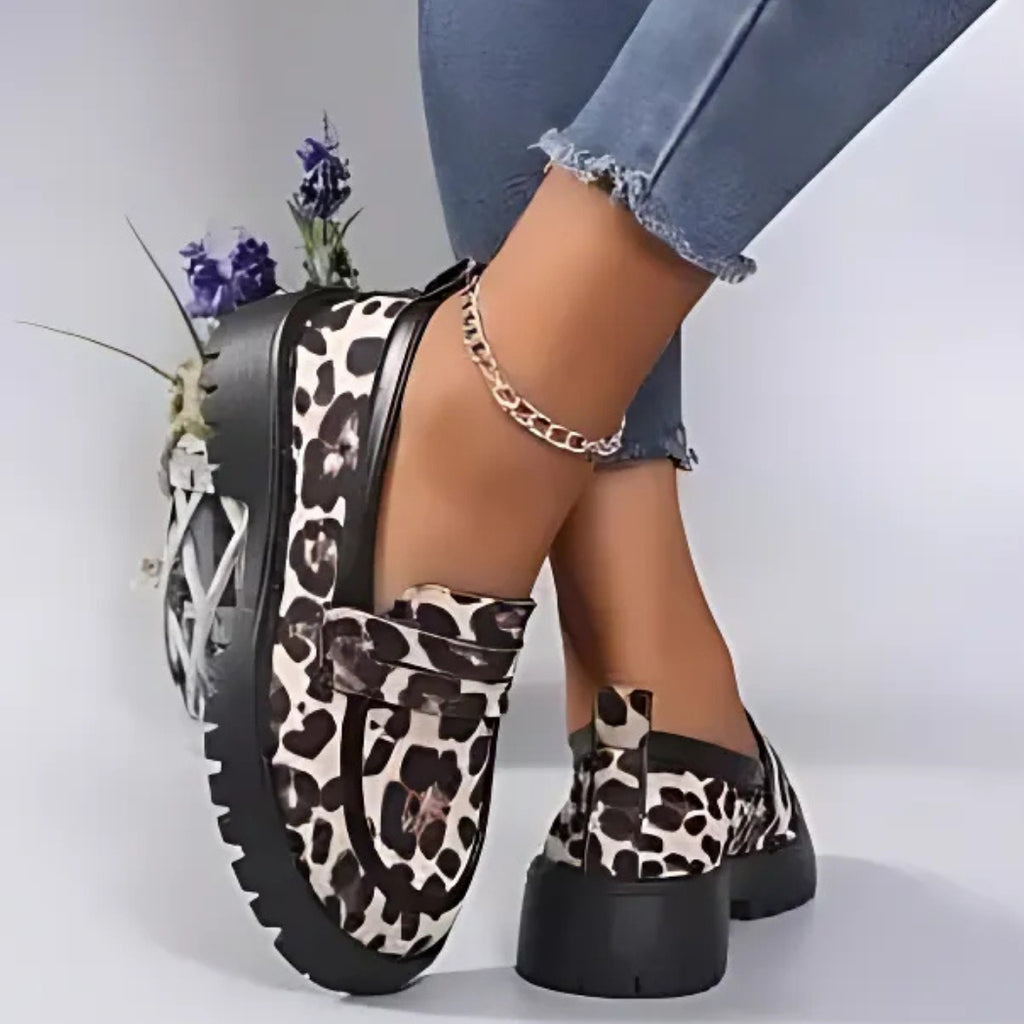 Mocassins léopard avec semelles épaisses pour femmes