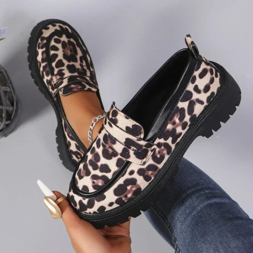 Mocassins léopard avec semelles épaisses pour femmes
