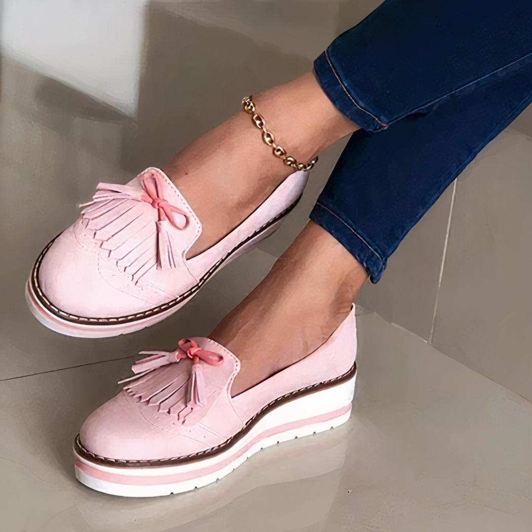 Mocassins à talons compensés à franges pour femme