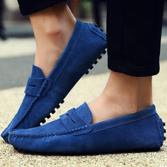 Mocassins souples en daim pour hommes, Bleu